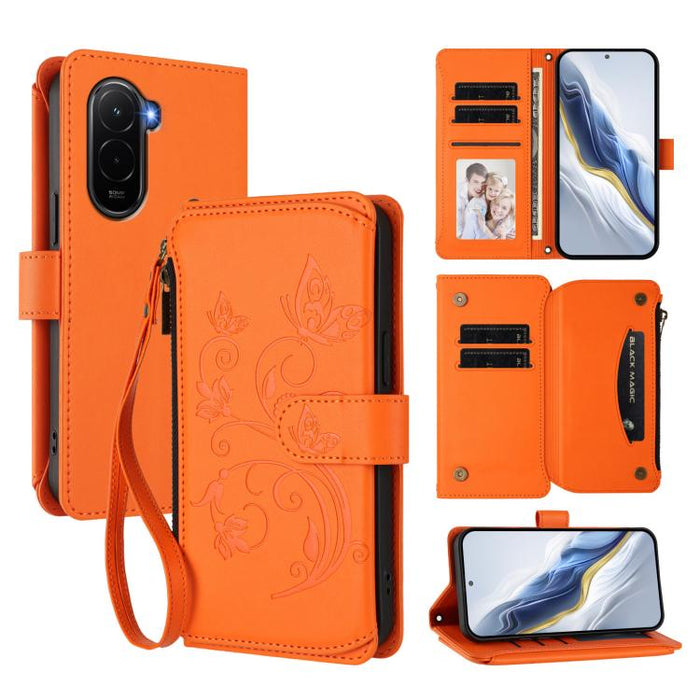 Funda de cuero para teléfono con cartera multitarjeta con cremallera y diseño de mariposa y flor de amor, For Xiaomi 17 Max 5G, For Xiaomi 17T Pro 5G, For Xiaomi Poco M7 4G 169mm, For Xiaomi 15T Pro 5G, For Xiaomi 15T 5G                                ...