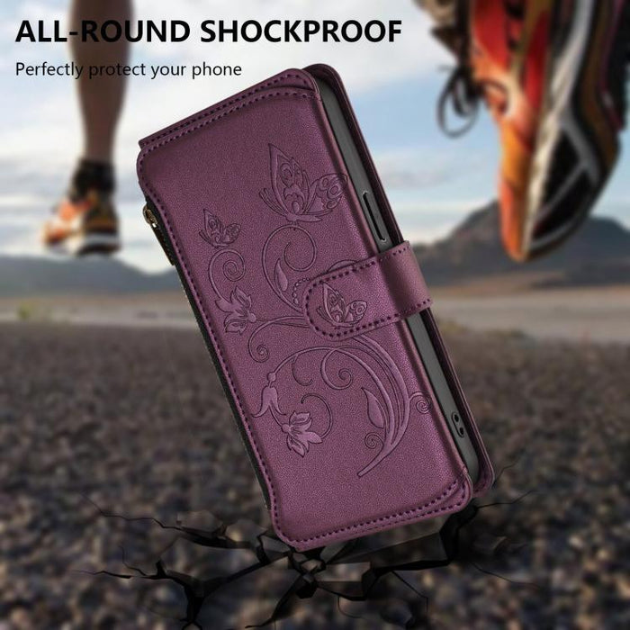 Funda de cuero para teléfono con cartera multitarjeta con cremallera y diseño de mariposa y flor de amor, For Xiaomi 17 Max 5G, For Xiaomi 17T Pro 5G, For Xiaomi Poco M7 4G 169mm, For Xiaomi 15T Pro 5G, For Xiaomi 15T 5G                                ...