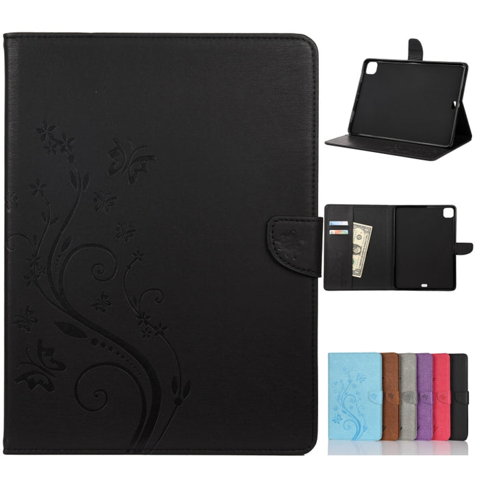 Estuche de cuero con tapa horizontal con estampado de flores de mariposa con soporte, ranuras para tarjetas y billetera
