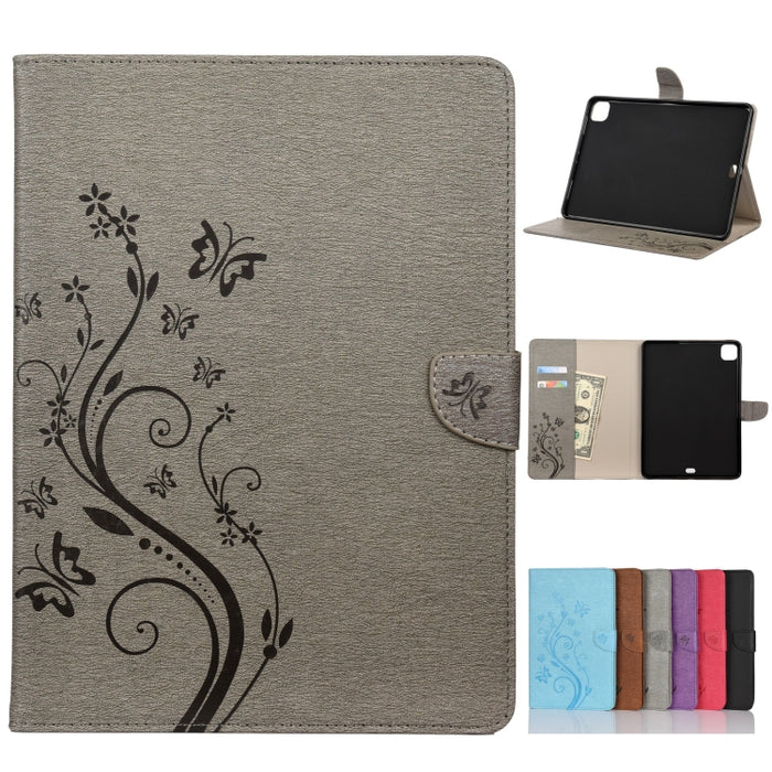 Estuche de cuero con tapa horizontal con estampado de flores de mariposa con soporte, ranuras para tarjetas y billetera