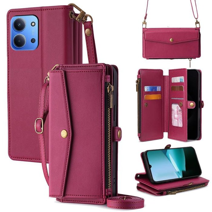 Cartera con cremallera, hebilla lateral, correa cruzada, funda de cuero para teléfono, For Redmi A7 Pro 171mm / Poco C85x 5G, For Redmi Turbo 5 Max 5G / Poco X8 Pro Max 5G, For Redmi Turbo 5 5G / Poco X8 Pro 5G, For Redmi K90 Pro Max 5G / Poco F8 Ultra...
