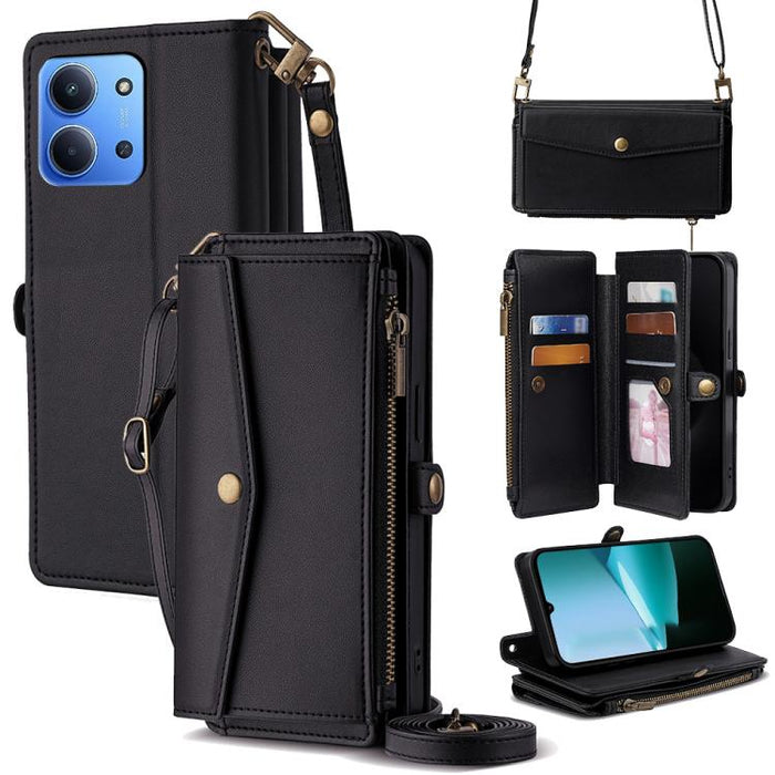 Cartera con cremallera, hebilla lateral, correa cruzada, funda de cuero para teléfono, For Redmi A7 Pro 171mm / Poco C85x 5G, For Redmi Turbo 5 Max 5G / Poco X8 Pro Max 5G, For Redmi Turbo 5 5G / Poco X8 Pro 5G, For Redmi K90 Pro Max 5G / Poco F8 Ultra...