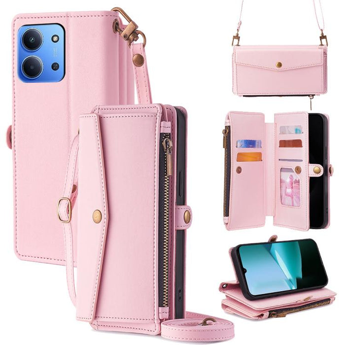 Cartera con cremallera, hebilla lateral, correa cruzada, funda de cuero para teléfono, For Redmi A7 Pro 171mm / Poco C85x 5G, For Redmi Turbo 5 Max 5G / Poco X8 Pro Max 5G, For Redmi Turbo 5 5G / Poco X8 Pro 5G, For Redmi K90 Pro Max 5G / Poco F8 Ultra...