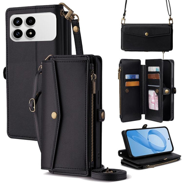 Cartera con cremallera, hebilla lateral, correa cruzada, funda de cuero para teléfono, For Redmi A7 Pro 171mm / Poco C85x 5G, For Redmi Turbo 5 Max 5G / Poco X8 Pro Max 5G, For Redmi Turbo 5 5G / Poco X8 Pro 5G, For Redmi K90 Pro Max 5G / Poco F8 Ultra...