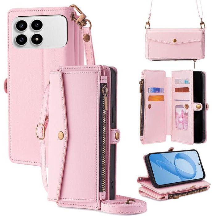 Cartera con cremallera, hebilla lateral, correa cruzada, funda de cuero para teléfono, For Redmi A7 Pro 171mm / Poco C85x 5G, For Redmi Turbo 5 Max 5G / Poco X8 Pro Max 5G, For Redmi Turbo 5 5G / Poco X8 Pro 5G, For Redmi K90 Pro Max 5G / Poco F8 Ultra...
