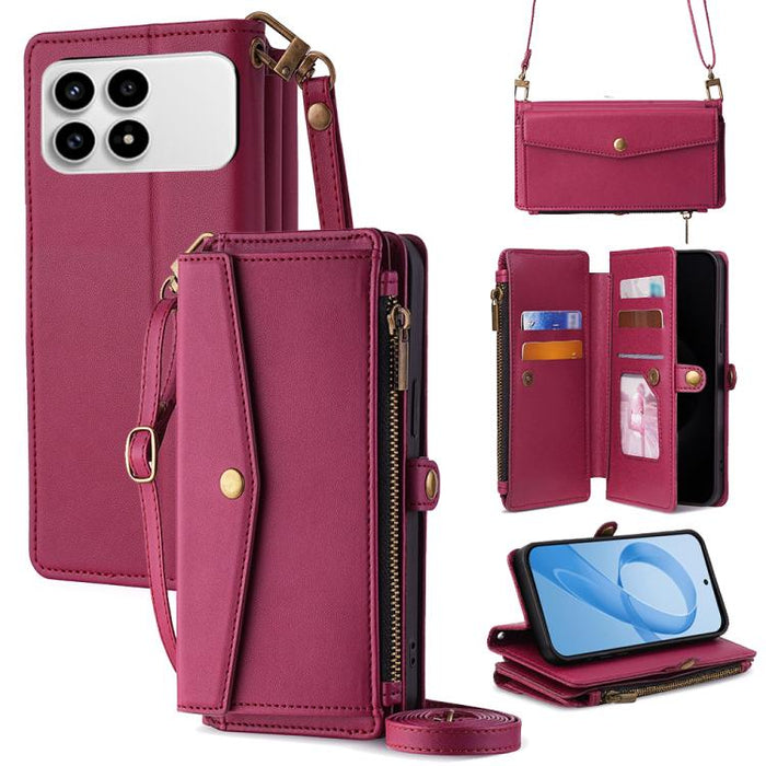 Cartera con cremallera, hebilla lateral, correa cruzada, funda de cuero para teléfono, For Redmi A7 Pro 171mm / Poco C85x 5G, For Redmi Turbo 5 Max 5G / Poco X8 Pro Max 5G, For Redmi Turbo 5 5G / Poco X8 Pro 5G, For Redmi K90 Pro Max 5G / Poco F8 Ultra...