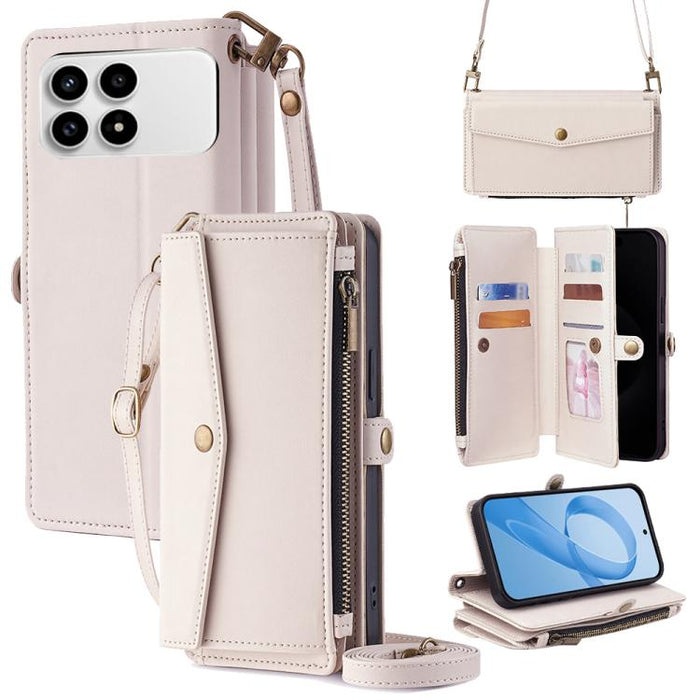 Cartera con cremallera, hebilla lateral, correa cruzada, funda de cuero para teléfono, For Redmi A7 Pro 171mm / Poco C85x 5G, For Redmi Turbo 5 Max 5G / Poco X8 Pro Max 5G, For Redmi Turbo 5 5G / Poco X8 Pro 5G, For Redmi K90 Pro Max 5G / Poco F8 Ultra...