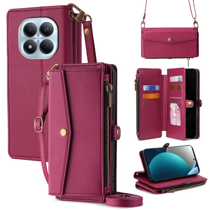 Cartera con cremallera, hebilla lateral, correa cruzada, funda de cuero para teléfono, For Redmi A7 Pro 171mm / Poco C85x 5G, For Redmi Turbo 5 Max 5G / Poco X8 Pro Max 5G, For Redmi Turbo 5 5G / Poco X8 Pro 5G, For Redmi K90 Pro Max 5G / Poco F8 Ultra...