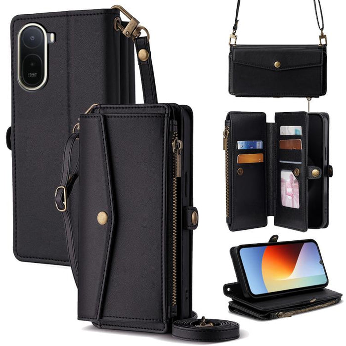 Cartera con cremallera, hebilla lateral, correa cruzada, funda de cuero para teléfono, For Redmi A7 Pro 171mm / Poco C85x 5G, For Redmi Turbo 5 Max 5G / Poco X8 Pro Max 5G, For Redmi Turbo 5 5G / Poco X8 Pro 5G, For Redmi K90 Pro Max 5G / Poco F8 Ultra...