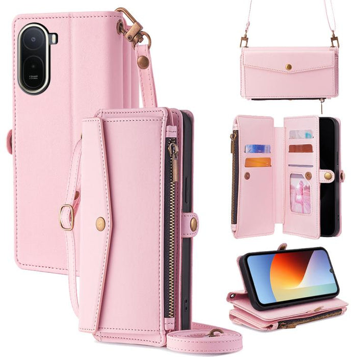 Cartera con cremallera, hebilla lateral, correa cruzada, funda de cuero para teléfono, For Redmi A7 Pro 171mm / Poco C85x 5G, For Redmi Turbo 5 Max 5G / Poco X8 Pro Max 5G, For Redmi Turbo 5 5G / Poco X8 Pro 5G, For Redmi K90 Pro Max 5G / Poco F8 Ultra...