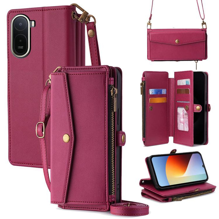 Cartera con cremallera, hebilla lateral, correa cruzada, funda de cuero para teléfono, For Redmi A7 Pro 171mm / Poco C85x 5G, For Redmi Turbo 5 Max 5G / Poco X8 Pro Max 5G, For Redmi Turbo 5 5G / Poco X8 Pro 5G, For Redmi K90 Pro Max 5G / Poco F8 Ultra...