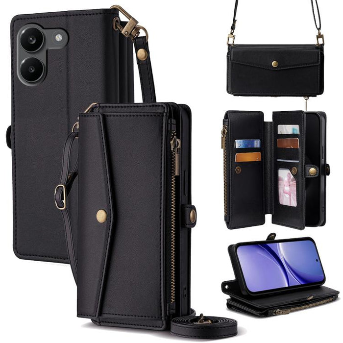 Cartera con cremallera, hebilla lateral, correa cruzada, funda de cuero para teléfono, For Redmi A7 Pro 171mm / Poco C85x 5G, For Redmi Turbo 5 Max 5G / Poco X8 Pro Max 5G, For Redmi Turbo 5 5G / Poco X8 Pro 5G, For Redmi K90 Pro Max 5G / Poco F8 Ultra...