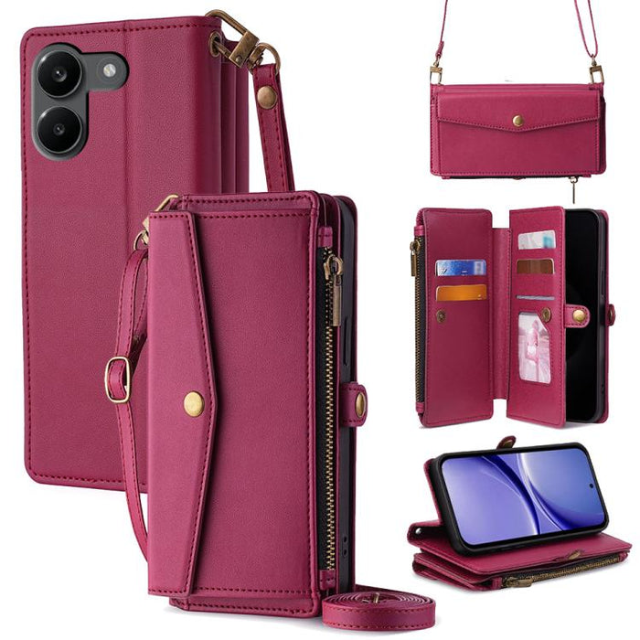 Cartera con cremallera, hebilla lateral, correa cruzada, funda de cuero para teléfono, For Redmi A7 Pro 171mm / Poco C85x 5G, For Redmi Turbo 5 Max 5G / Poco X8 Pro Max 5G, For Redmi Turbo 5 5G / Poco X8 Pro 5G, For Redmi K90 Pro Max 5G / Poco F8 Ultra...