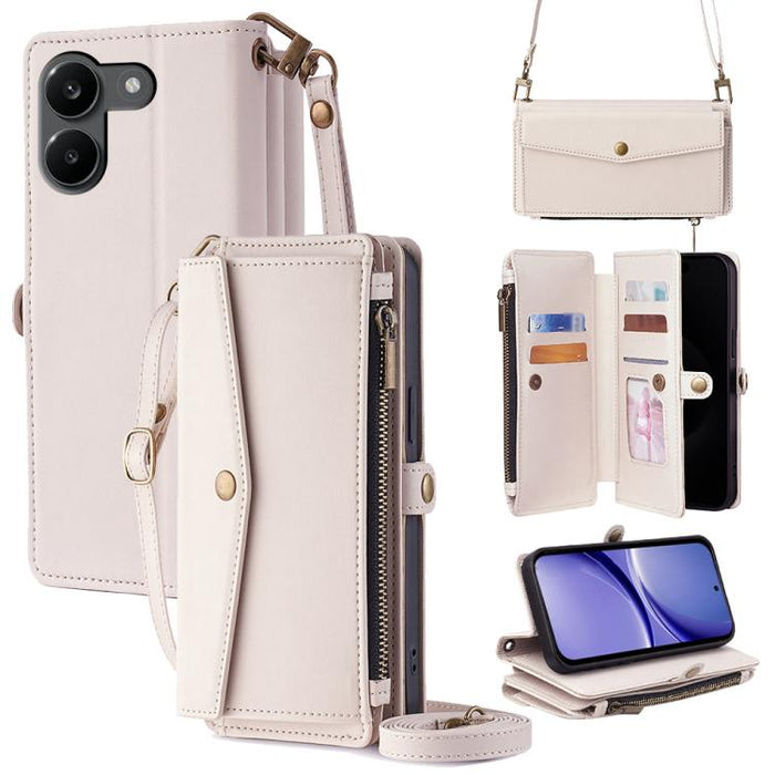 Cartera con cremallera, hebilla lateral, correa cruzada, funda de cuero para teléfono, For Redmi A7 Pro 171mm / Poco C85x 5G, For Redmi Turbo 5 Max 5G / Poco X8 Pro Max 5G, For Redmi Turbo 5 5G / Poco X8 Pro 5G, For Redmi K90 Pro Max 5G / Poco F8 Ultra...