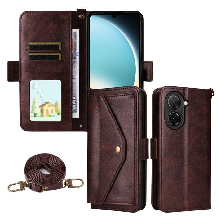 Funda para teléfono móvil de piel de vacuno con múltiples ranuras para tarjetas y diseño cruzado., For Redmi 15 5G Global / 15 4G SEA 169.5mm, For Redmi 15C 5G / 4G Global 171mm / Poco C85 4G, For Xiaomi 15T Pro 5G, For Xiaomi 15T 5G                   ...