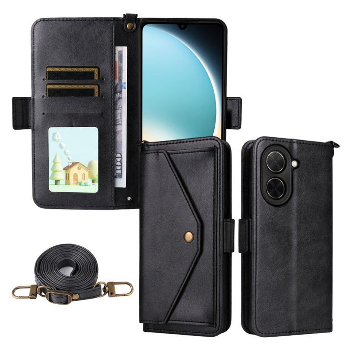 Funda para teléfono móvil de piel de vacuno con múltiples ranuras para tarjetas y diseño cruzado., For Redmi 15 5G Global / 15 4G SEA 169.5mm, For Redmi 15C 5G / 4G Global 171mm / Poco C85 4G, For Xiaomi 15T Pro 5G, For Xiaomi 15T 5G                   ...