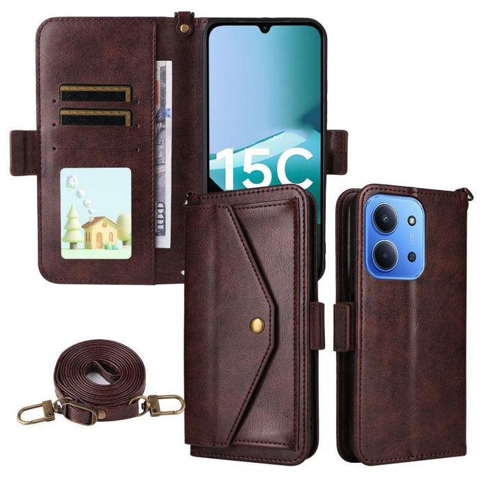 Funda para teléfono móvil de piel de vacuno con múltiples ranuras para tarjetas y diseño cruzado., For Redmi 15 5G Global / 15 4G SEA 169.5mm, For Redmi 15C 5G / 4G Global 171mm / Poco C85 4G, For Xiaomi 15T Pro 5G, For Xiaomi 15T 5G                   ...