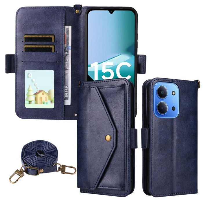 Funda para teléfono móvil de piel de vacuno con múltiples ranuras para tarjetas y diseño cruzado., For Redmi 15 5G Global / 15 4G SEA 169.5mm, For Redmi 15C 5G / 4G Global 171mm / Poco C85 4G, For Xiaomi 15T Pro 5G, For Xiaomi 15T 5G                   ...