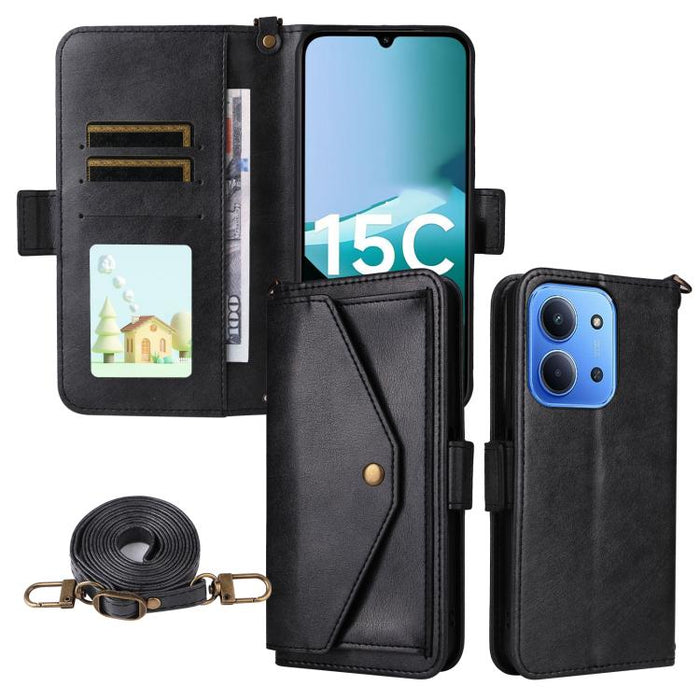 Funda para teléfono móvil de piel de vacuno con múltiples ranuras para tarjetas y diseño cruzado., For Redmi 15 5G Global / 15 4G SEA 169.5mm, For Redmi 15C 5G / 4G Global 171mm / Poco C85 4G, For Xiaomi 15T Pro 5G, For Xiaomi 15T 5G                   ...
