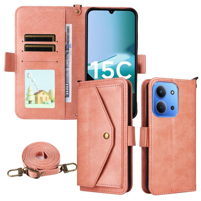 Funda para teléfono móvil de piel de vacuno con múltiples ranuras para tarjetas y diseño cruzado., For Redmi 15 5G Global / 15 4G SEA 169.5mm, For Redmi 15C 5G / 4G Global 171mm / Poco C85 4G, For Xiaomi 15T Pro 5G, For Xiaomi 15T 5G                   ...