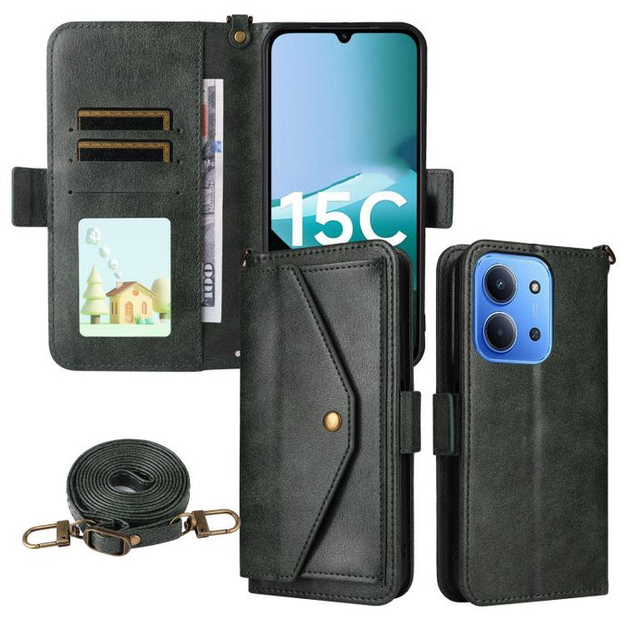 Funda para teléfono móvil de piel de vacuno con múltiples ranuras para tarjetas y diseño cruzado., For Redmi 15 5G Global / 15 4G SEA 169.5mm, For Redmi 15C 5G / 4G Global 171mm / Poco C85 4G, For Xiaomi 15T Pro 5G, For Xiaomi 15T 5G                   ...