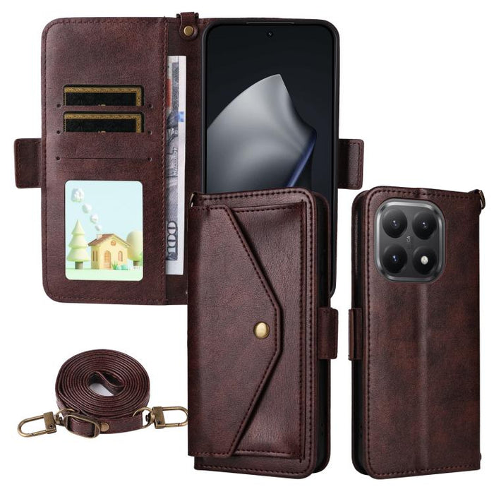 Funda para teléfono móvil de piel de vacuno con múltiples ranuras para tarjetas y diseño cruzado., For Redmi 15 5G Global / 15 4G SEA 169.5mm, For Redmi 15C 5G / 4G Global 171mm / Poco C85 4G, For Xiaomi 15T Pro 5G, For Xiaomi 15T 5G                   ...