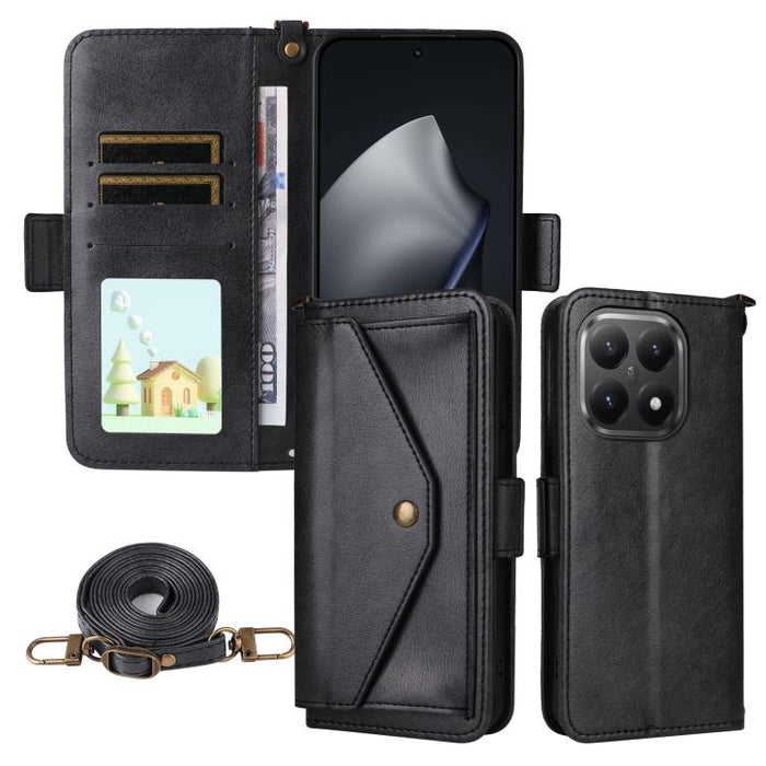 Funda para teléfono móvil de piel de vacuno con múltiples ranuras para tarjetas y diseño cruzado., For Redmi 15 5G Global / 15 4G SEA 169.5mm, For Redmi 15C 5G / 4G Global 171mm / Poco C85 4G, For Xiaomi 15T Pro 5G, For Xiaomi 15T 5G                   ...