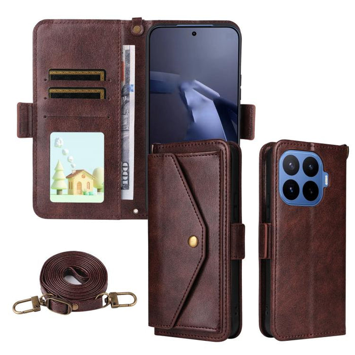 Funda para teléfono móvil de piel de vacuno con múltiples ranuras para tarjetas y diseño cruzado., For Redmi 15 5G Global / 15 4G SEA 169.5mm, For Redmi 15C 5G / 4G Global 171mm / Poco C85 4G, For Xiaomi 15T Pro 5G, For Xiaomi 15T 5G                   ...