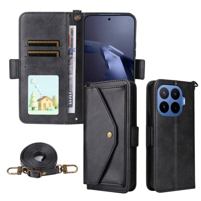 Funda para teléfono móvil de piel de vacuno con múltiples ranuras para tarjetas y diseño cruzado., For Redmi 15 5G Global / 15 4G SEA 169.5mm, For Redmi 15C 5G / 4G Global 171mm / Poco C85 4G, For Xiaomi 15T Pro 5G, For Xiaomi 15T 5G                   ...