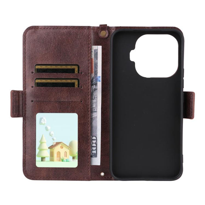 Funda para teléfono móvil de piel de vacuno con múltiples ranuras para tarjetas y diseño cruzado., For Redmi 15 5G Global / 15 4G SEA 169.5mm, For Redmi 15C 5G / 4G Global 171mm / Poco C85 4G, For Xiaomi 15T Pro 5G, For Xiaomi 15T 5G                   ...