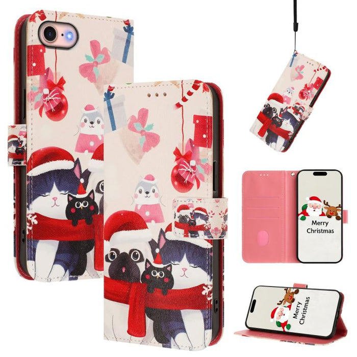 Christmas Series Buckle Leather Phone Case with Hand Strap, For iPhone 14 Pro Max, For iPhone SE 2022 / SE 2020 / 8 / 7, For iPhone 13 Pro Max, For iPhone 13 Pro, For iPhone 13 mini, For iPhone 12 Pro / 12, For iPhone 12 Pro Max, For iPhone 12 mini    ...