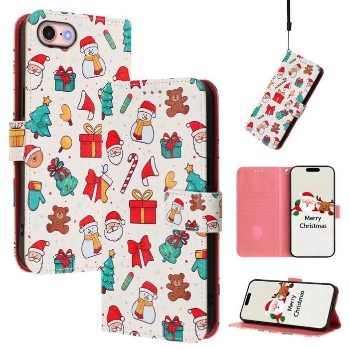 Christmas Series Buckle Leather Phone Case with Hand Strap, For iPhone 14 Pro Max, For iPhone SE 2022 / SE 2020 / 8 / 7, For iPhone 13 Pro Max, For iPhone 13 Pro, For iPhone 13 mini, For iPhone 12 Pro / 12, For iPhone 12 Pro Max, For iPhone 12 mini    ...