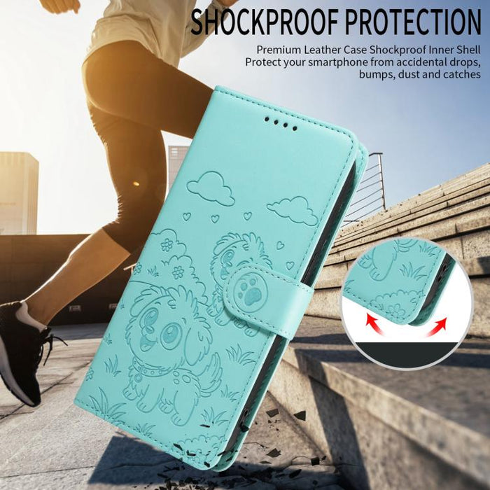Funda de cuero para teléfono con bloqueo RFID y diseño de perro y corazón en relieve, For Redmi Note 12 Turbo / Poco F5, For Redmi 11A 4G / Poco C55, For Redmi 10C / 10 Power