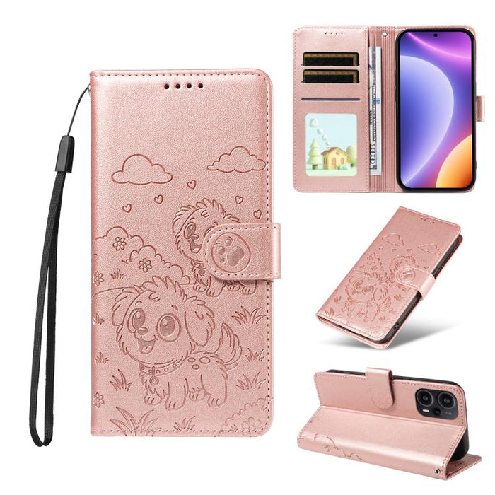 Funda de cuero para teléfono con bloqueo RFID y diseño de perro y corazón en relieve, For Redmi Note 12 Turbo / Poco F5, For Redmi 11A 4G / Poco C55, For Redmi 10C / 10 Power