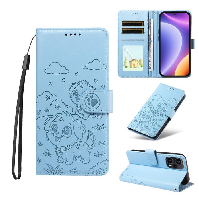 Funda de cuero para teléfono con bloqueo RFID y diseño de perro y corazón en relieve, For Redmi Note 12 Turbo / Poco F5, For Redmi 11A 4G / Poco C55, For Redmi 10C / 10 Power
