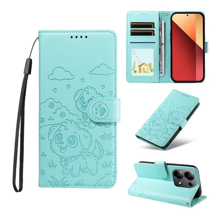 Funda de cuero para teléfono con bloqueo RFID y diseño de perro y corazón en relieve, For Redmi Note 14 4G 164.84mm, For Redmi Note 14 Pro+ 5G / 14 Pro 4G, For Redmi Turbo 4 5G / Poco X7 Pro 5G, For Redmi Note 14 5G / Poco M7 Pro 5G                    ...