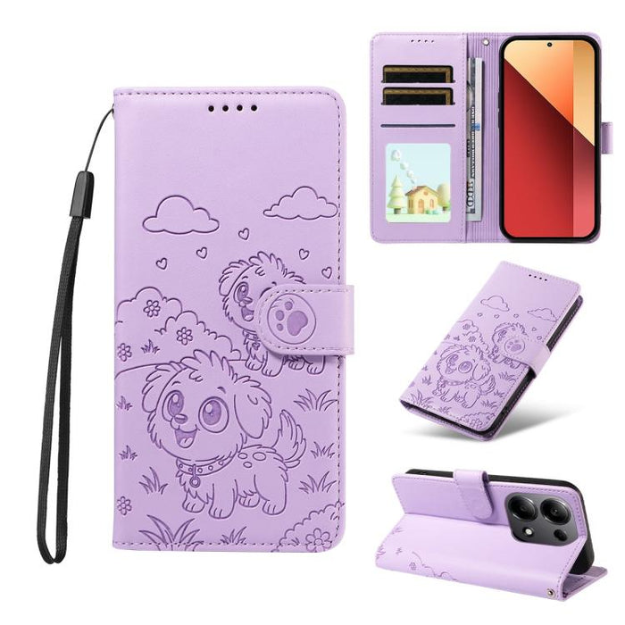 Funda de cuero para teléfono con bloqueo RFID y diseño de perro y corazón en relieve, For Redmi Note 14 4G 164.84mm, For Redmi Note 14 Pro+ 5G / 14 Pro 4G, For Redmi Turbo 4 5G / Poco X7 Pro 5G, For Redmi Note 14 5G / Poco M7 Pro 5G                    ...