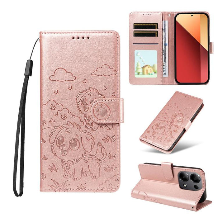 Funda de cuero para teléfono con bloqueo RFID y diseño de perro y corazón en relieve, For Redmi Note 14 4G 164.84mm, For Redmi Note 14 Pro+ 5G / 14 Pro 4G, For Redmi Turbo 4 5G / Poco X7 Pro 5G, For Redmi Note 14 5G / Poco M7 Pro 5G                    ...