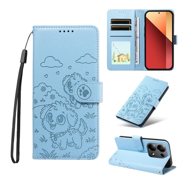 Funda de cuero para teléfono con bloqueo RFID y diseño de perro y corazón en relieve, For Redmi Note 14 4G 164.84mm, For Redmi Note 14 Pro+ 5G / 14 Pro 4G, For Redmi Turbo 4 5G / Poco X7 Pro 5G, For Redmi Note 14 5G / Poco M7 Pro 5G                    ...