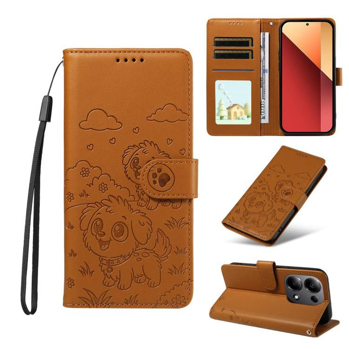 Funda de cuero para teléfono con bloqueo RFID y diseño de perro y corazón en relieve, For Redmi Note 14 4G 164.84mm, For Redmi Note 14 Pro+ 5G / 14 Pro 4G, For Redmi Turbo 4 5G / Poco X7 Pro 5G, For Redmi Note 14 5G / Poco M7 Pro 5G                    ...
