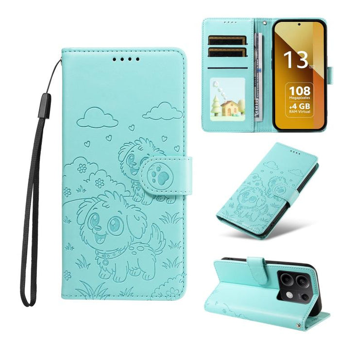 Funda de cuero para teléfono con bloqueo RFID y diseño de perro y corazón en relieve, For Redmi Note 14 4G 164.84mm, For Redmi Note 14 Pro+ 5G / 14 Pro 4G, For Redmi Turbo 4 5G / Poco X7 Pro 5G, For Redmi Note 14 5G / Poco M7 Pro 5G                    ...