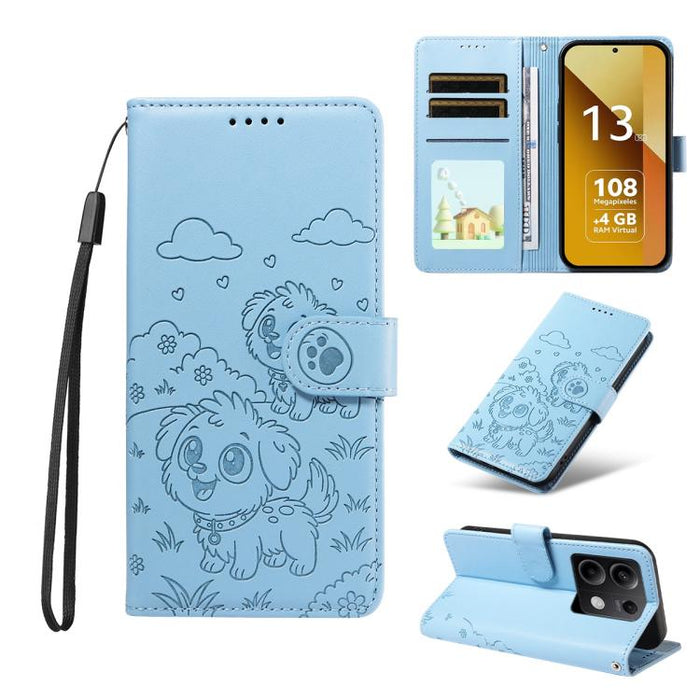 Funda de cuero para teléfono con bloqueo RFID y diseño de perro y corazón en relieve, For Redmi Note 14 4G 164.84mm, For Redmi Note 14 Pro+ 5G / 14 Pro 4G, For Redmi Turbo 4 5G / Poco X7 Pro 5G, For Redmi Note 14 5G / Poco M7 Pro 5G                    ...