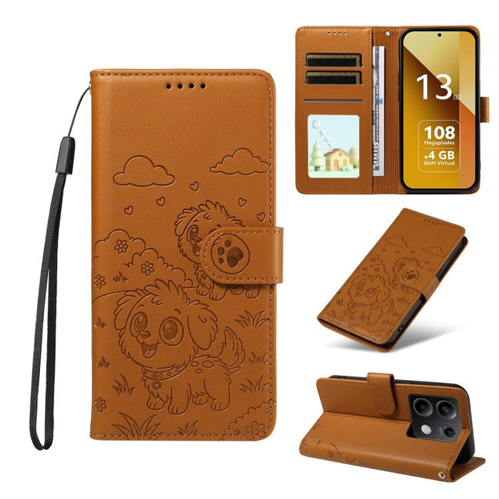 Funda de cuero para teléfono con bloqueo RFID y diseño de perro y corazón en relieve, For Redmi Note 14 4G 164.84mm, For Redmi Note 14 Pro+ 5G / 14 Pro 4G, For Redmi Turbo 4 5G / Poco X7 Pro 5G, For Redmi Note 14 5G / Poco M7 Pro 5G                    ...