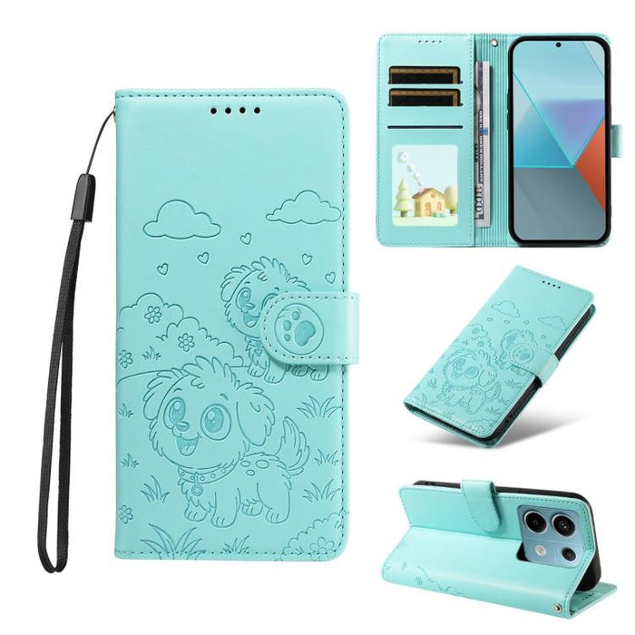 Funda de cuero para teléfono con bloqueo RFID y diseño de perro y corazón en relieve, For Redmi Note 14 4G 164.84mm, For Redmi Note 14 Pro+ 5G / 14 Pro 4G, For Redmi Turbo 4 5G / Poco X7 Pro 5G, For Redmi Note 14 5G / Poco M7 Pro 5G                    ...