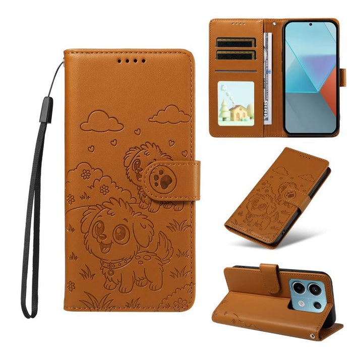 Funda de cuero para teléfono con bloqueo RFID y diseño de perro y corazón en relieve, For Redmi Note 14 4G 164.84mm, For Redmi Note 14 Pro+ 5G / 14 Pro 4G, For Redmi Turbo 4 5G / Poco X7 Pro 5G, For Redmi Note 14 5G / Poco M7 Pro 5G                    ...