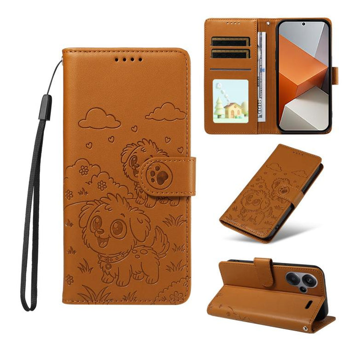 Funda de cuero para teléfono con bloqueo RFID y diseño de perro y corazón en relieve, For Redmi Note 14 4G 164.84mm, For Redmi Note 14 Pro+ 5G / 14 Pro 4G, For Redmi Turbo 4 5G / Poco X7 Pro 5G, For Redmi Note 14 5G / Poco M7 Pro 5G                    ...