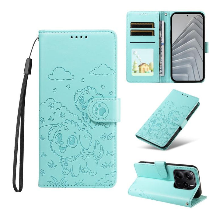 Funda de cuero para teléfono con bloqueo RFID y diseño de perro y corazón en relieve, For Redmi Note 14 4G 164.84mm, For Redmi Note 14 Pro+ 5G / 14 Pro 4G, For Redmi Turbo 4 5G / Poco X7 Pro 5G, For Redmi Note 14 5G / Poco M7 Pro 5G                    ...