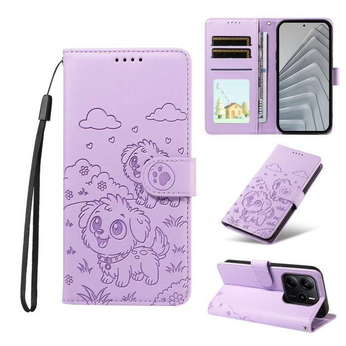 Funda de cuero para teléfono con bloqueo RFID y diseño de perro y corazón en relieve, For Redmi Note 14 4G 164.84mm, For Redmi Note 14 Pro+ 5G / 14 Pro 4G, For Redmi Turbo 4 5G / Poco X7 Pro 5G, For Redmi Note 14 5G / Poco M7 Pro 5G                    ...