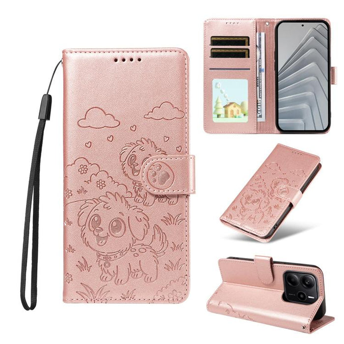 Funda de cuero para teléfono con bloqueo RFID y diseño de perro y corazón en relieve, For Redmi Note 14 4G 164.84mm, For Redmi Note 14 Pro+ 5G / 14 Pro 4G, For Redmi Turbo 4 5G / Poco X7 Pro 5G, For Redmi Note 14 5G / Poco M7 Pro 5G                    ...