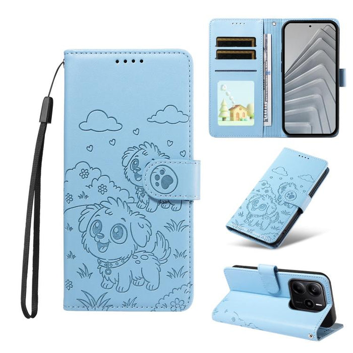 Funda de cuero para teléfono con bloqueo RFID y diseño de perro y corazón en relieve, For Redmi Note 14 4G 164.84mm, For Redmi Note 14 Pro+ 5G / 14 Pro 4G, For Redmi Turbo 4 5G / Poco X7 Pro 5G, For Redmi Note 14 5G / Poco M7 Pro 5G                    ...